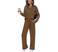 PQCHAOQ Womens Lounge Wear Sets Long Sleeve Tracksuit Full Set Casual Pyjamas Two Piece Outfits Crew Neck Sweatshirts and Jogging Bottoms with Pockets