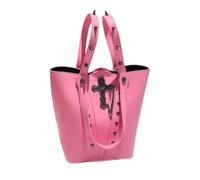 PQCHAOQ Y2K Gothic Cross Handbag, Aesthetic Grunge Subversive Shoulder Bag, Cyber Punk PU Leather Large Capacity Hobo Tote (Pink-02)
