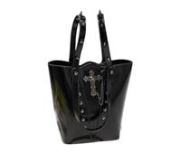 PQCHAOQ Y2K Gothic Cross Handbag, Aesthetic Grunge Subversive Shoulder Bag, Cyber Punk PU Leather Large Capacity Hobo Tote (Black-03)