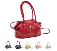 PQCHAOQ Y2K Gothic Cross Handbag, Aesthetic Grunge Subversive Shoulder Bag, Cyber Punk PU Leather Large Capacity Hobo Tote (Red)