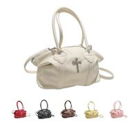 PQCHAOQ Y2K Gothic Cross Handbag, Aesthetic Grunge Subversive Shoulder Bag, Cyber Punk PU Leather Large Capacity Hobo Tote (White)