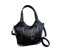 PQCHAOQ Y2K Gothic Cross Handbag, Aesthetic Grunge Subversive Shoulder Bag, Cyber Punk PU Leather Large Capacity Hobo Tote (Black-01)