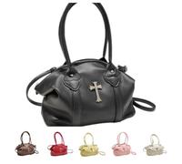 PQCHAOQ Y2K Gothic Cross Handbag, Aesthetic Grunge Subversive Shoulder Bag, Cyber Punk PU Leather Large Capacity Hobo Tote (Black)