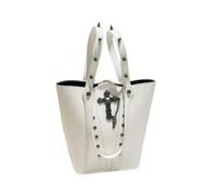 PQCHAOQ Y2K Gothic Cross Handbag, Aesthetic Grunge Subversive Shoulder Bag, Cyber Punk PU Leather Large Capacity Hobo Tote (White-02)