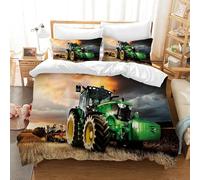 PQCXXA Tractor Duvet Cover 3 Piece Boys Tractor Bedding Set with 2 Pillowcases 50x75 cm for Kids Children Teenagers (Green, Single)