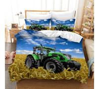 PQCXXA Tractor Duvet Cover 3 Piece Boys Tractor Bedding Set with 2 Pillowcases 50x75 cm for Kids Children Teenagers (Green 2, Single)