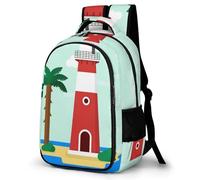 PQERFOSJD Travel Backpack Unisex Daypack Shoulder Bags Coconut Trees And Lighthouse Bookbag For Boys And Girls