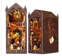 PQETBV DIY Book Nook Kit, Wooden Puzzle 3D Booknok with Dust Cover and LED Light, Building Kit for People Over 14 Years Old