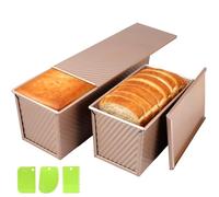 PQHIQ 2 Pack Nonstick Loaf Pans with Lids and Baking Tools, 2.2 lb/1 lb | Carbon Steel Pans with Sliding Lids, Silicone Spatula Ideal for Bread, Toast and Family Baking