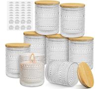 PQHIQ 410ml Clear Candle Jars for Making Candles- 8 Pack Empty Glass Candle Making Jars with Wooden Lids and Labels, Candle Making Supplies Candle Containers for Home DIY