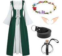 PQHIQ 5 Pcs Medieval Women Costume Renaissance Dress Fairy Elf Ear Headband Viking Belt Potion Bottle for Masquerade Halloween Party (Size M)