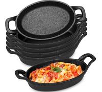 PQHIQ 6 Pieces Mini Cast Iron Skillet 15.4x9.6 cm Small Oval Skillets Cast Iron Cookware Set Single Serve Dish Pans Mini Casserole Dish for Baking Roasting Cooking Grilling Ramekins