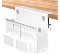 PQHIQ Desk Side Storage, Under Desk Laptop Mount, Table Side Hanging File Organizer, No Drill Clamp On Cable Management Tray, Laptop Holder with Magnetic Pen Holder for Office and Home, Load 10 kg