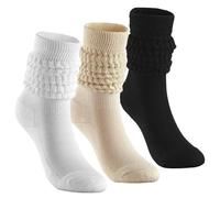 PQJSJDR 3 pairs Women's Slouch Sock Scrunch Socks Retro Knee,Soft Stack Chunky Cozy Boot Socks,High Socks Size 6-11(black, white and khaki)