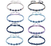 PQJSJDR 8 Pieces Evil Eye Beaded Bracelet Handmade Evil Eye Beaded Bracelets Lucky Kabbalah Protection Friendship Bracelet for Women Men