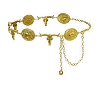 PQJSJDR Western Metal Concho Belt for Women Vintage Cowgirl Waist Chain Belts for Dresses Jeans Country Concert Outfits
