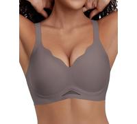 PQK Jelly Lift Wireless Bra for Women Seamless Comfort Support Bra Non Wired Full Coverage V Neck Invisible Plunge Bra with Extender Coffee