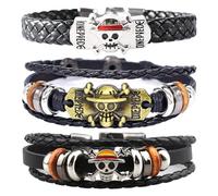 PQKL-party One Piece Merch Bracelets 3 Pieces Devil's Eye Wrap Bracelet with Skull Shaped Accessories and Tressed Leather Beautiful Gift Decoration