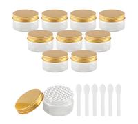 PQPAUTY 12 Pieces Empty 100g Transparent Plastic Cosmetic Jars with Gold Screw Lid Small Pot for Cosmetic Travel Homemade Cream Gel Lip Balm Salve Storage Containers+ 12x Spatula