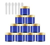 PQPAUTY 12 Pieces Empty 50g Blue Plastic Cosmetic Jars with Gold Screw Lid Small Pot for Cosmetic Travel Homemade Cream Gel Lip Balm Salve Storage Containers+ 12x Spatula