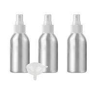 PQPAUTY 3 Pcs 100ml Empty Silver Aluminium Fine Mist Spray Bottle with White Spray Nozzles Refillable Travel Alu Bottles for Body Sprays, Room Fragrances, Perfumes, Hair, Garden, Funnel