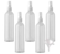 PQPAUTY 5 Pieces Empty 250ml Transparent PET Plastic Fine Mist Atomiser Bottles with Clear Sprayer for Perfume Water Cosmetic Travel Portable Containers Refillable, 1x Funnel