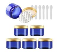 PQPAUTY 6 Pieces Empty 150g Blue Plastic Cosmetic Jars with Gold Screw Lid Small Pot for Cosmetic Homemade Cream Gel Lip Balm Salve Storage Containers Travel