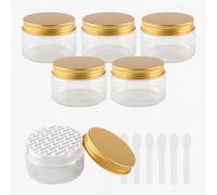 PQPAUTY 6 Pieces Empty 150g Transparent Plastic Cosmetic Jars with Gold Screw Lid Small Pot for Cosmetic Travel Homemade Cream Gel Lip Balm Salve Storage Containers