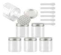 PQPAUTY 6 Pieces Empty 200g Transparent Plastic Cosmetic Jars with Silver Screw Lid Small Pot for Cosmetic Homemade Cream Gel Lip Balm Salve Storage Containers Travel