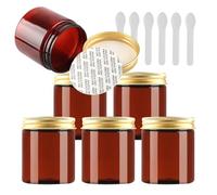 PQPAUTY 6 Pieces Empty 250g Brown Plastic Cosmetic Jars with Gold Screw Lid Small Pot for Cosmetic Homemade Cream Gel Lip Balm Salve Storage Containers Travel
