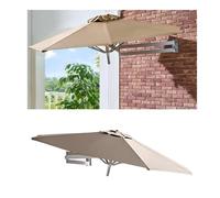 PQPQLI 7.2/8.2ft Wall Mounted Patio Umbrella, Outdoor Wall Garden Parasol With Adjustable Pole, Outdoor Folding Tilting Umbrella, 8-Rib Outdoor Table Umbrella, Uv Protection(Khaki,250cm)