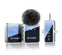 PQRQP 3 in 1 Mini Microphone for iPhone, Android, Camera | 328ft Range & 18H Battery | Noise-Canceling Mini Mic for Interviews, Content Creation, TikTok (Metallic Silver)