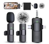 PQRQP 3 in 1 Professional Wireless Lavalier Microphone for iPhone, Android, Camera, Wireless Microphones, Mini Microphone, Crystal Clear Sound Quality for Recording, Live Streaming, Microphone Clips