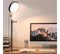 PQRQP Desk Ring Light with Stand & Built-in Phone Mount, CRI ≥97, Adjustable Ring Light for Computer Webcam Meetings, Video Calls, Recording & Home Office(Ebony Black)