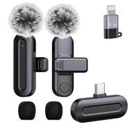PQRQP Wireless Mini Microphone for iPhone/iPad/Android: 2 Pack Lavalier Microphone for Video Recording, High-Fidelity Audio iPhone Mic with USB-C for Content Creators(Graphite Black)