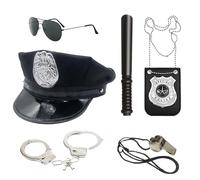 Pqrsde Policeman Police Costume Cop Role Play Set with Hat Baton Sunglasses Handcuffs Whistle Police Badge for Halloween Dress Up Parties School Plays