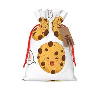 Pqruop 3 Chocolate Chip Cookies With Different Expressions Print Christmas Drawstring Linen Gift Bag,Snack Bag-1 Piece