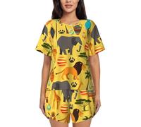 PQruop Africa Elephant Print Two-Piece Women'S Pajamas,Summer Short-Sleeved Round-Neck Pajamas,Casual Home Clothes Black