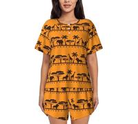 PQruop African Animals Print Two-Piece Women'S Pajamas,Summer Short-Sleeved Round-Neck Pajamas,Casual Home Clothes Black
