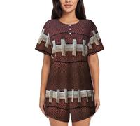 PQruop American Football Laces Print Two-Piece Women'S Pajamas,Summer Short-Sleeved Round-Neck Pajamas,Casual Home Clothes Black