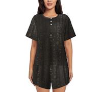 PQruop Ancient Egyptian Hieroglyph Print Two-Piece Women'S Pajamas,Summer Short-Sleeved Round-Neck Pajamas,Casual Home Clothes Black