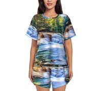 PQruop Aquarium Background Fish Tank Print Two-Piece Women'S Pajamas,Summer Short-Sleeved Round-Neck Pajamas,Casual Home Clothes Black