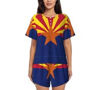 PQruop Arizona Flag Print Two-Piece Women'S Pajamas,Summer Short-Sleeved Round-Neck Pajamas,Casual Home Clothes Black