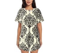 PQruop Asian Elephants Print Two-Piece Women'S Pajamas,Summer Short-Sleeved Round-Neck Pajamas,Casual Home Clothes Black