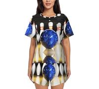 PQruop Bowling Print Two-Piece Women'S Pajamas,Summer Short-Sleeved Round-Neck Pajamas,Casual Home Clothes Black