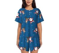 PQruop Christmas Pattern Print Two-Piece Women'S Pajamas,Summer Short-Sleeved Round-Neck Pajamas,Casual Home Clothes Black