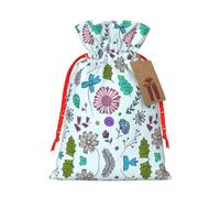Pqruop Colored Doodle Flowers Print Christmas Drawstring Linen Gift Bag,Snack Bag-1 Piece