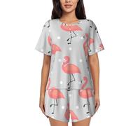 PQruop Flamingo Print Two-Piece Women'S Pajamas,Summer Short-Sleeved Round-Neck Pajamas,Casual Home Clothes Black