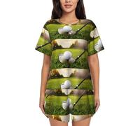 PQruop Golf Ball Print Two-Piece Women'S Pajamas,Summer Short-Sleeved Round-Neck Pajamas,Casual Home Clothes Black