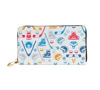 PQruop Hockey Elements Creative Patterned Print Women's Wallet,Long Leather Clutch,Metal Zipper Credit Card Holder,Travel Wallet